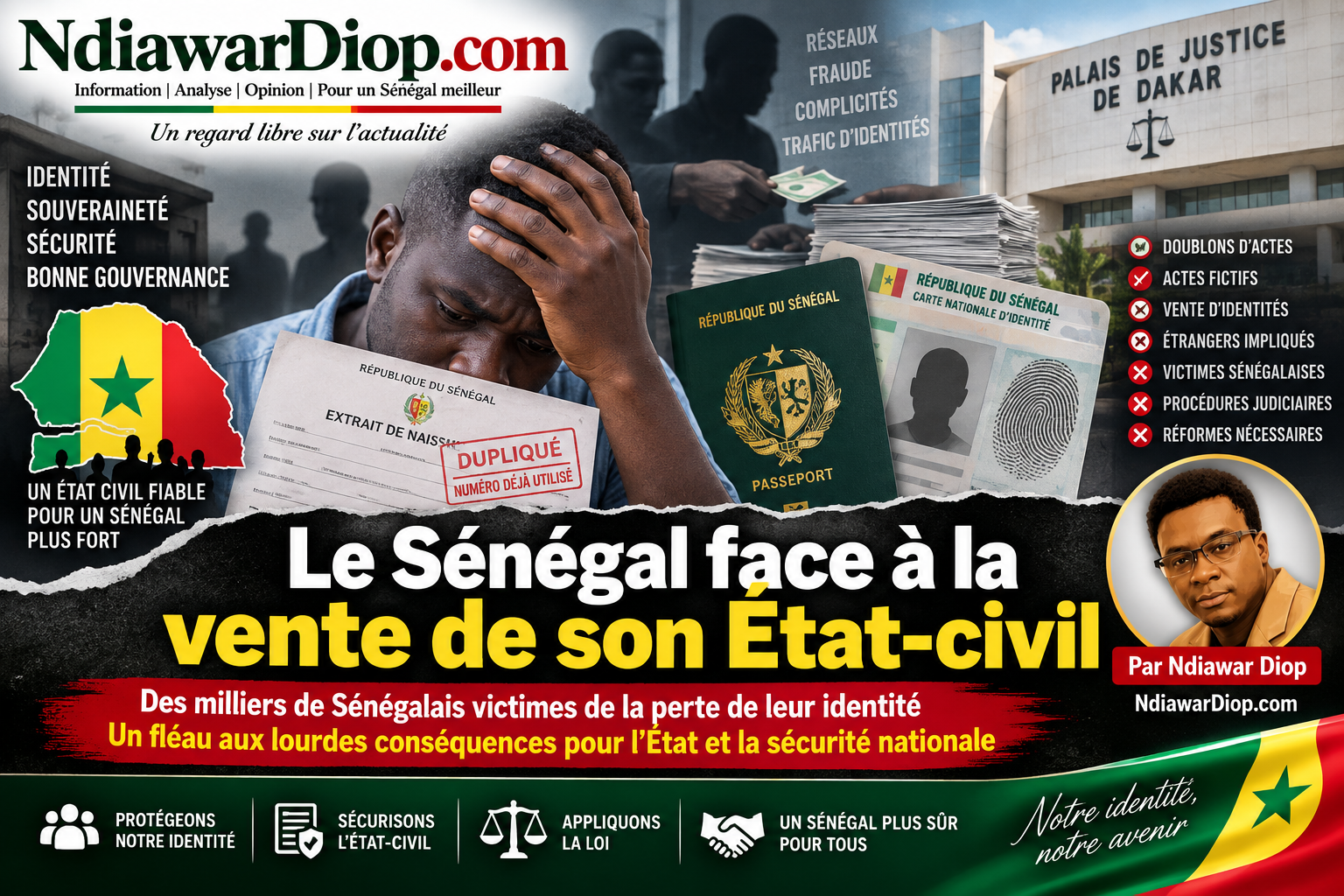 Chronique — État civil du Sénégal peut-on voler l’identité d’un citoyen et lui demander ensuite de prouver qu’il est Sénégalais Par Ndiawar Diop