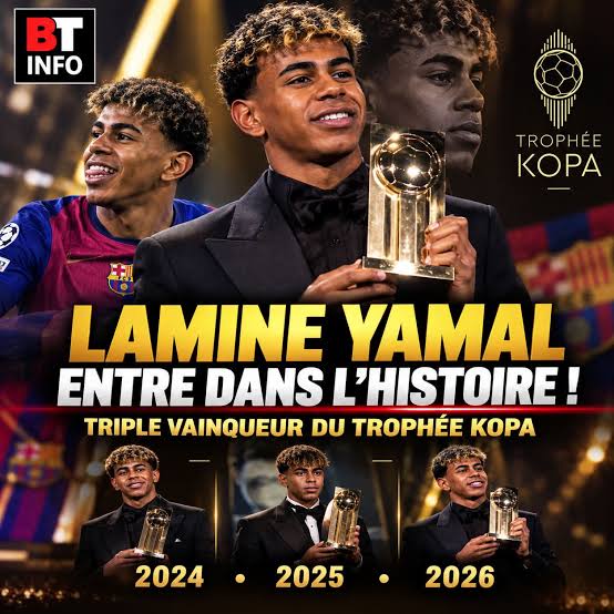 Ballon d’Or 2026 : Lamine Yamal entre dans l’histoire avec un troisième trophée Kopa consécutif